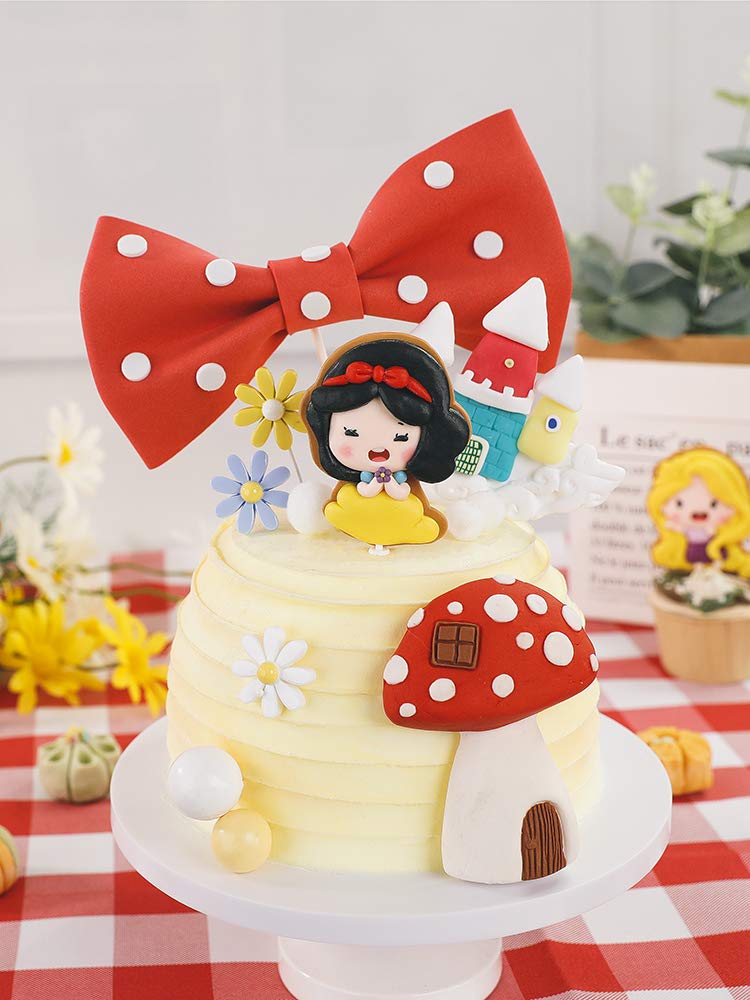 Snow White Cake Toppers - Set of 11 - Snow White, Bow, Castle, Happy Birthday sign, Flower, Balloon Cake Toppers and Mushroom Fondant Mold