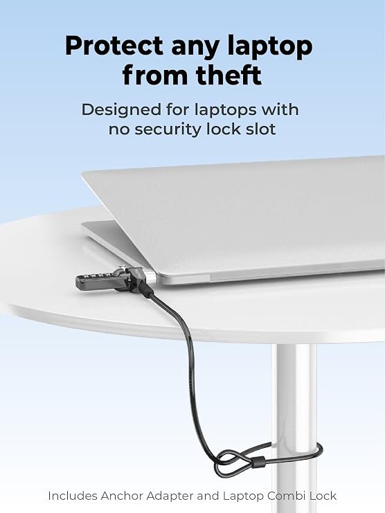 Universal Laptop Security Lock | Includes Anchor Adapter | Compatible With All Laptops | 1.7m Length | Strong Steel Security Cable | 4 Digit Combi Lock