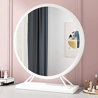 Round Mirror with Base - Modern Metal Frame S...