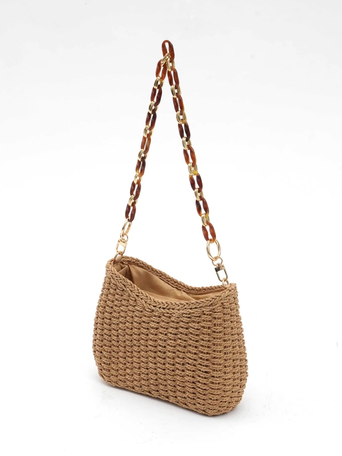 Borsa Spalla Paglia Tessuta Retro di per I Pendolari Borse da Donna Nuovo Resort Estivo Tessuto Spiaggia Piccola Catena A Spalla-beige-27x19x7cm