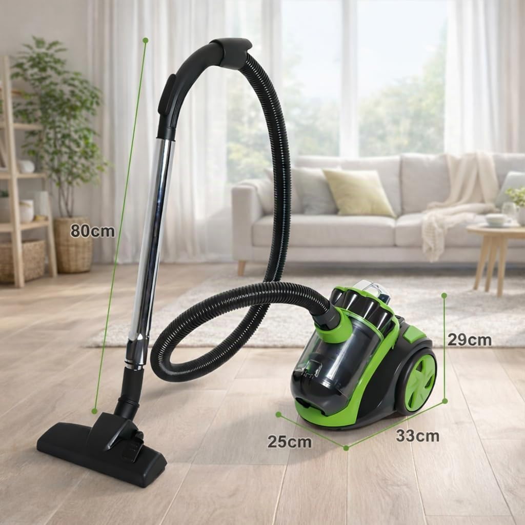 Herrselsam Aspirapolvere senza sacchetto, aspirapolvere silenzioso, forte potenza di aspirazione, aspirapolvere con 3 ventose, bocchetta per pavimento, cavo lungo, filtro igienico per parquet,