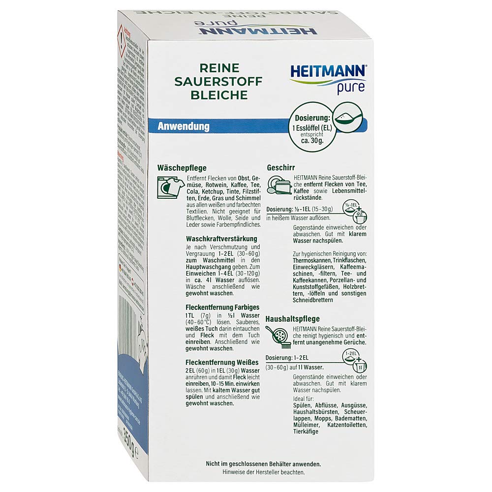 HEITMANN pure Reine Sauerstoffbleiche: Ökologisches Bleichmittel, hohe Waschkraft gegen Flecken & Schmutz, 8x 350g
