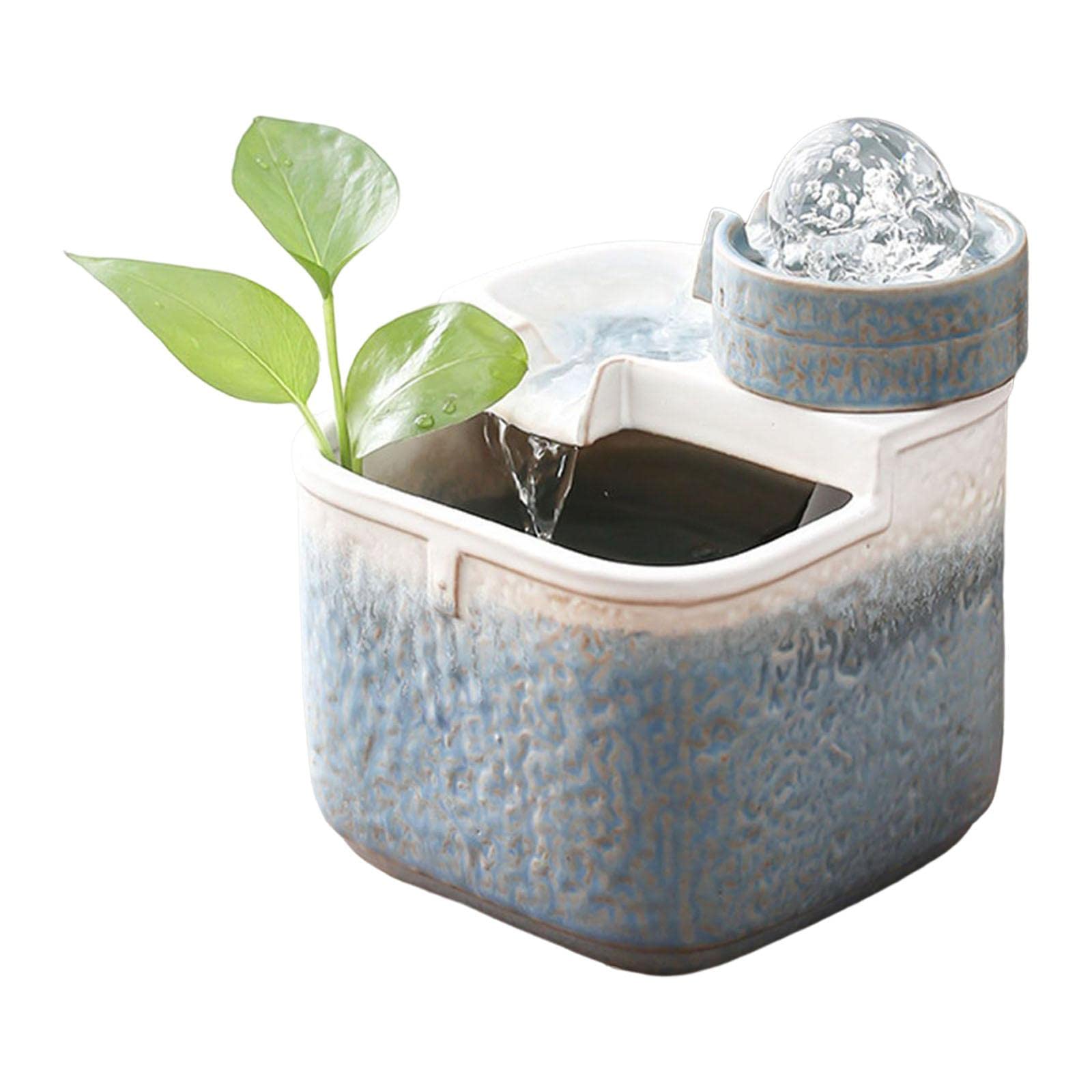 Tabletop Water Fountain Indoor Waterfall Feature with Rolling Ball Blue