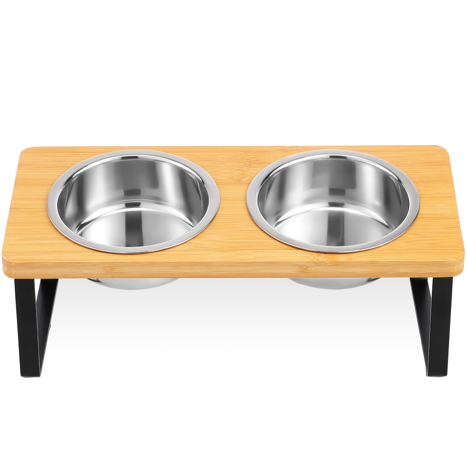 Ciotola per Gatti Rialzata con Doppie Ciotole in Acciaio | Set con Supporto, Uso Interno per Gatto e Cane Piccolo, Design Elegante, Legno e Acciaio Inox