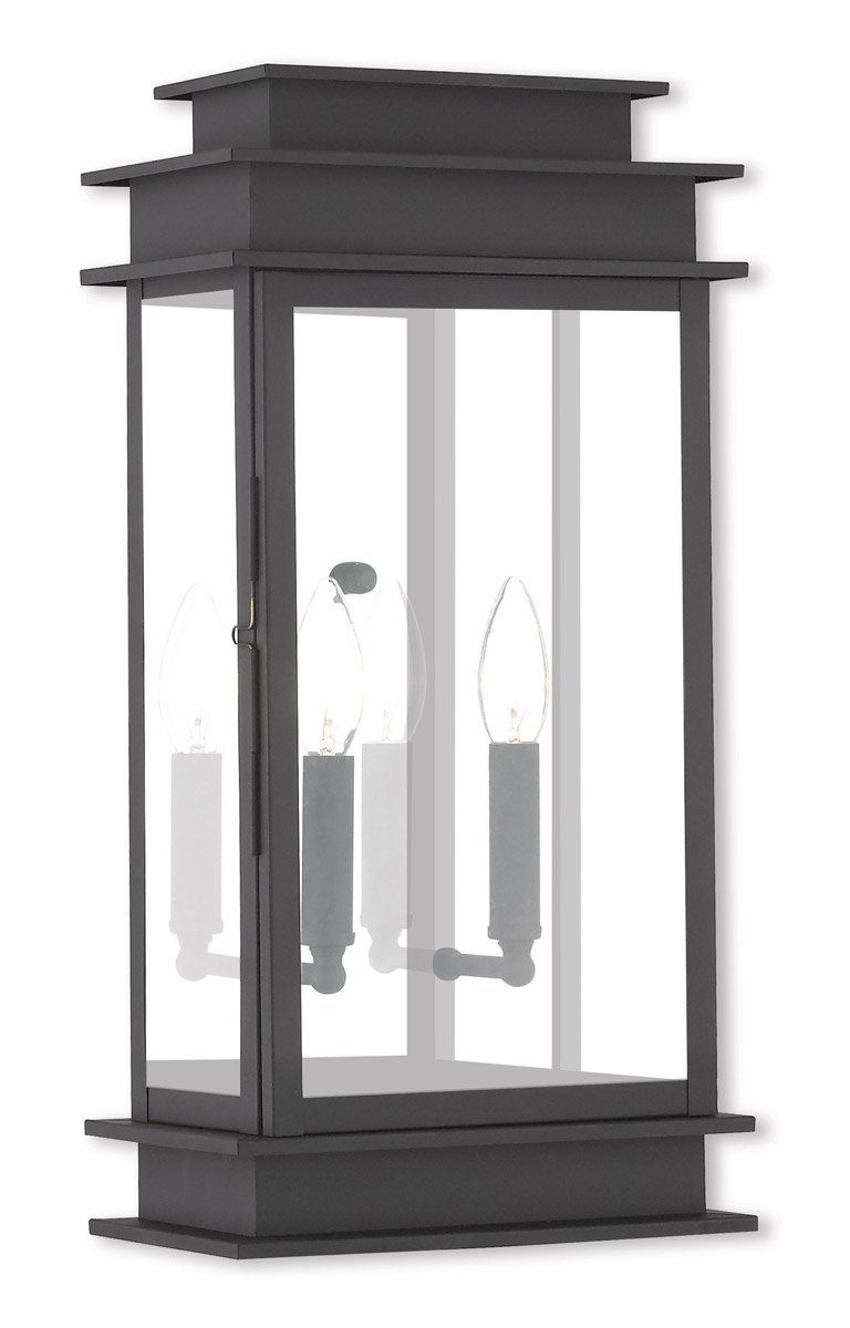 Livex Lighting 2018-04 Princeton Collection 2-Light Outdoor Wall Sconce Lantern with Clear Glass, Black
