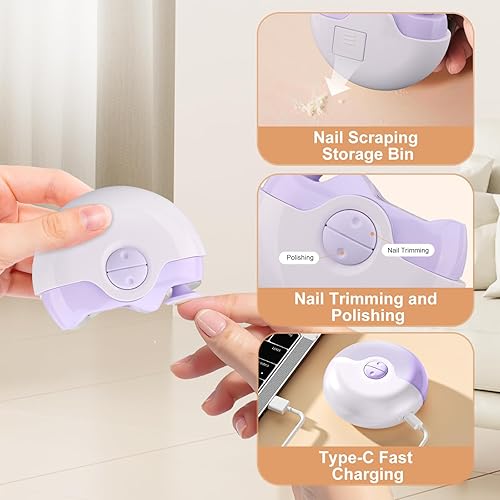 Miniatura 3 de Cortaúñas eléctrico, 2 en 1, cortaúñas automático de pulido eléctrico, recortador de uñas eléctrico portátil con almacenamiento de virutas de uñas,