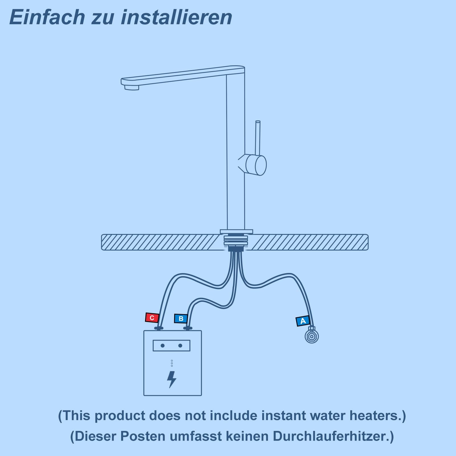 Tohlar Niederdruck Armatur Küche Schwarz, Einhebel Wasserhahn für Boiler | Niederdruck Küchenarmatur mit 3 Anschlüsse, 360 ° Drehbare Spültischarmatur, Mischbatterie aus Edelstahl