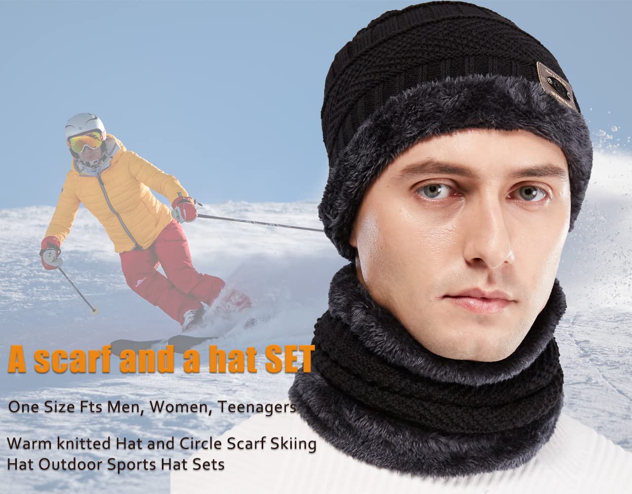 FCHITOP Cappello Uomo Invernale Berretto Uomo in Maglia con Sciarpa 2 Pezzi Cappello da Sci all'aperto e Set