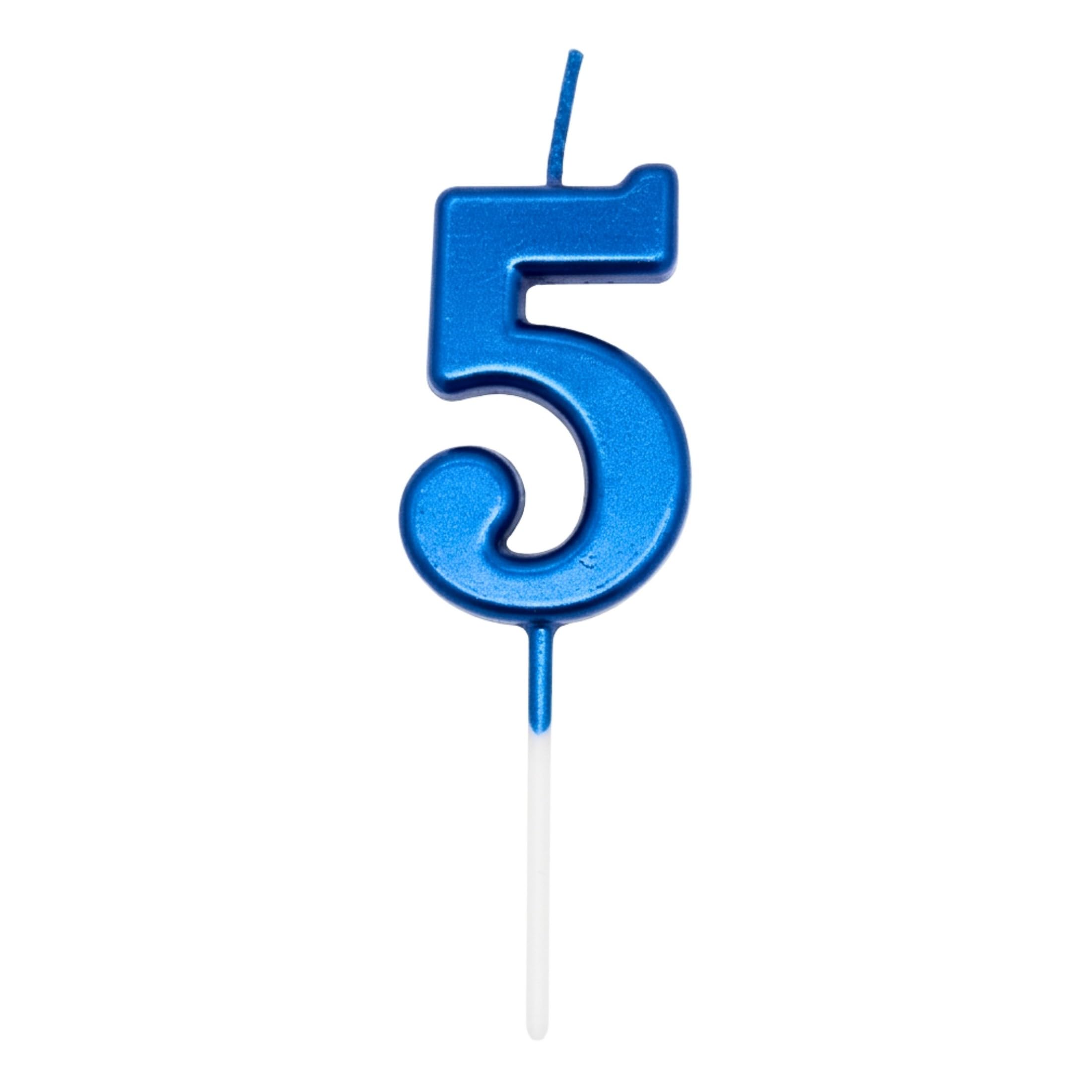 Shatchi Blue Birthday Number 5 Candle Cake Topper Decorations For 10Th 20Th 30Th 40Th 50Th Birthday Anniversary Party Supplies Metallic Number Candle Celebration Cake Décor
