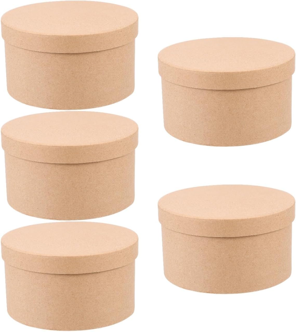 5 Pack Round Kraft Paper Cookie Boxes with Lids, 5.5" Circle Cardboard Cake Container for Dessert Packaging, Empty Paper Mache Favor Holders for Cupcake, Bakery, Muffin and Chocolate, Brown