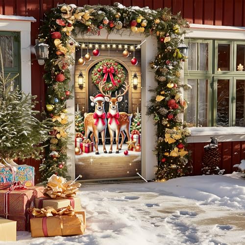 Housse de porte de Noël haut de gamme scène festive de renne chic - 4
