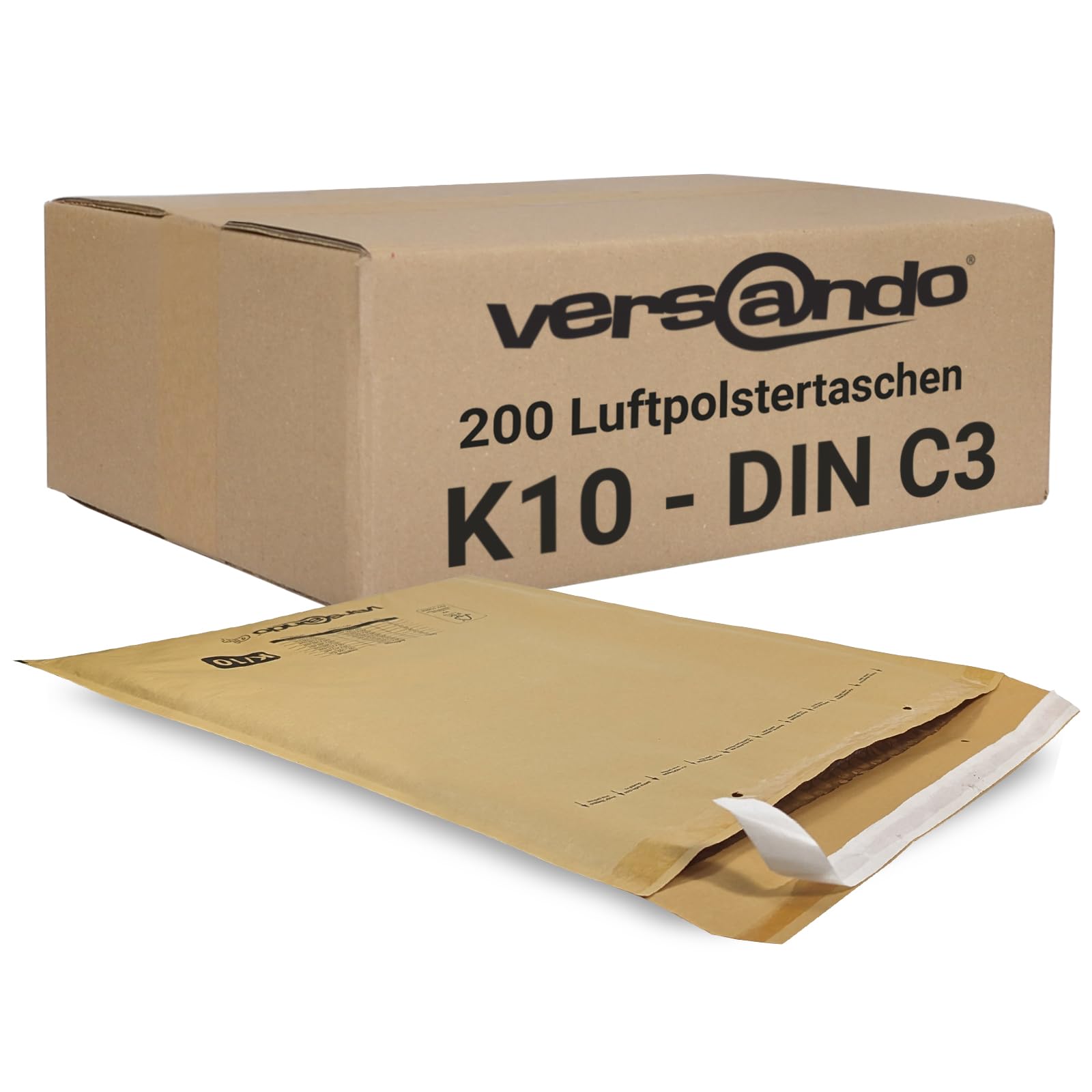 versando 200 sobres acolchados K10, dimensiones interiores 350 x 470 mm, dimensiones exteriores 370 x 480 mm, color marrón/amarillo dorado para DIN C3