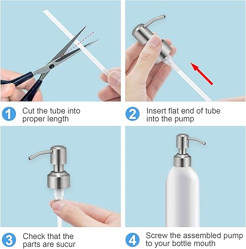 Miniatura 6 de 2 paquetes de bomba dispensadora de jabón de repuesto para botella de vidrio, bomba de loción a prueba de óxido de acero inoxidable para accesorios