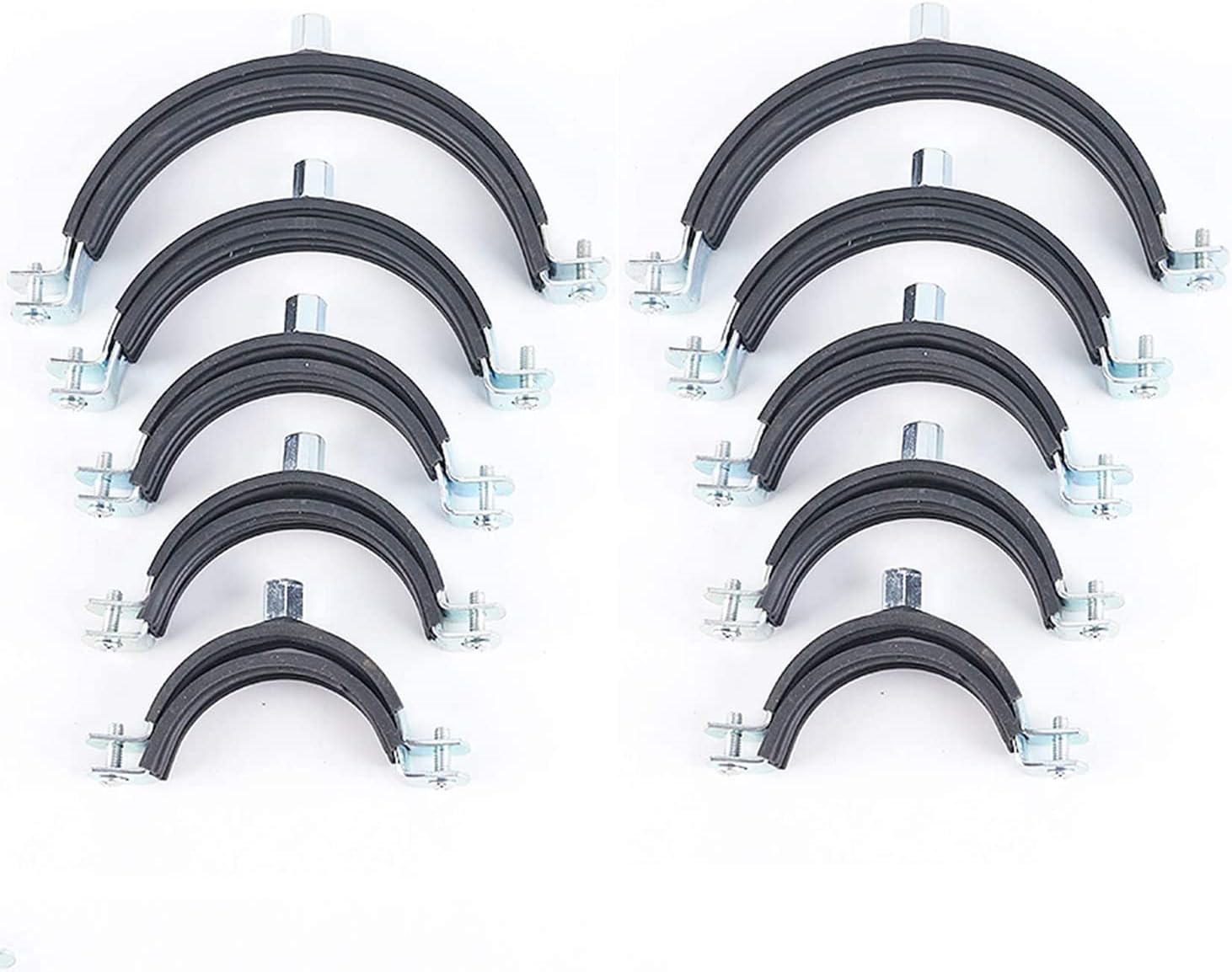 Royal Apex Heavy Duty Adjustable Two-screw Pipe Galvanized Iron (GI) Clamp with Rubber Lined or Unlined for Wall Ceiling Mount Pipe Supports, Split Ring Hanger (4 Inch, Pack of 10)