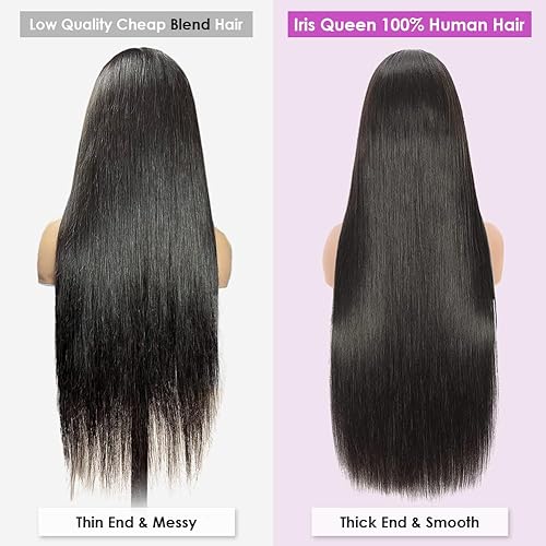 Miniatura 4 de Iris Queen Pelucas de cabello humano lacio HD 12A 13x4 con encaje frontal transparente de densidad 180 con cabello de bebé para mujer, color negro