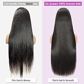 Iris Queen 12A 13x4 Straight HD Lace Front Human Hair Wigs Pre Plucked 180 Density Transparent Lace Frontal Wig with Baby Hair for Women Natural Black Color(26 Inch)