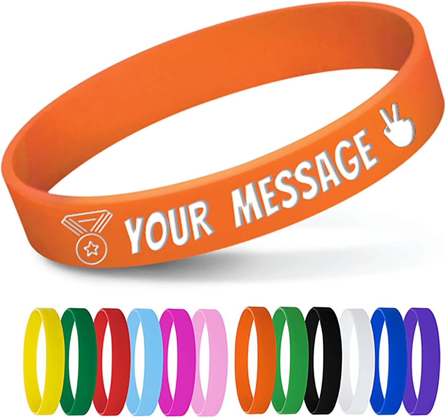 Personalized Silicone Wristbands Bulk with Text Message Custom Rubber Bracelets Customized Rubber Band Bracelets for Events, Motivation,Fundraisers, Awareness,Orange