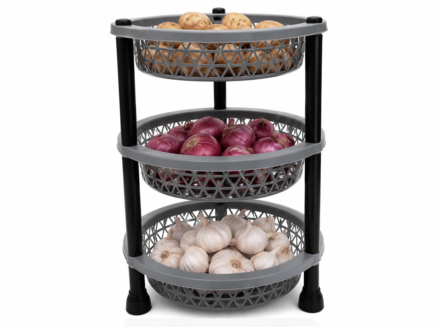 3 Layer Round Plastic Storage Rack Trolley for Vegetables and Fruits, Multipurpose Kitchen Organiser Stand, Random Colour-image-25