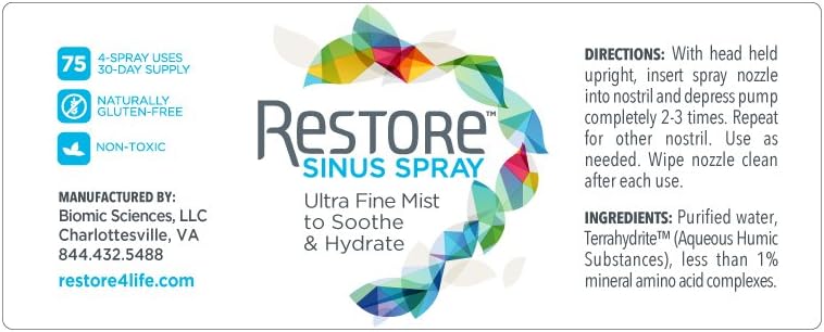 RESTORE Sinus Spray | Pre-Historic Sinus Relief - Rinse Out Dust and Particles with Our All-Natural Nasal Spray to Soothe and Hydrate Nose Passages