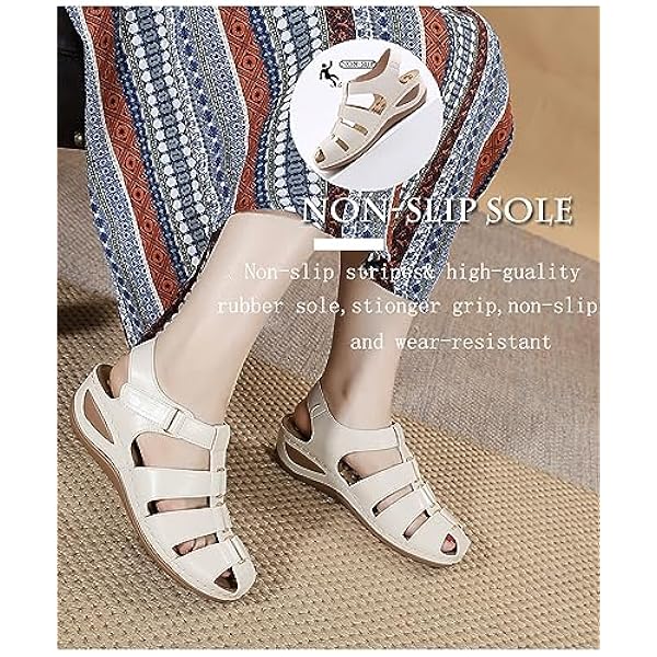 IRCHA Kvinnors fotmassage sandaler kilklack mjuk sula stängd tå ihåliga sandaler Bekväma sommarplattform Gladiator sandaler Casual utomhus strand sportskor,Brown,US5/EU36