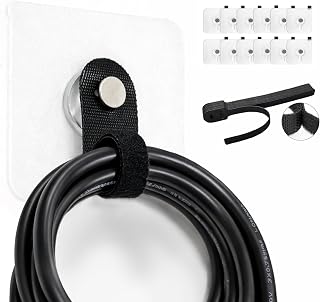 Cable Organizer - Keep Cord Bundles Out of the Way and Easy to Access | 12 Strong Adhesive Hooks + 12 Adjustable Hook-and-Loop Straps, Clear Mounts & No-Drill Setup