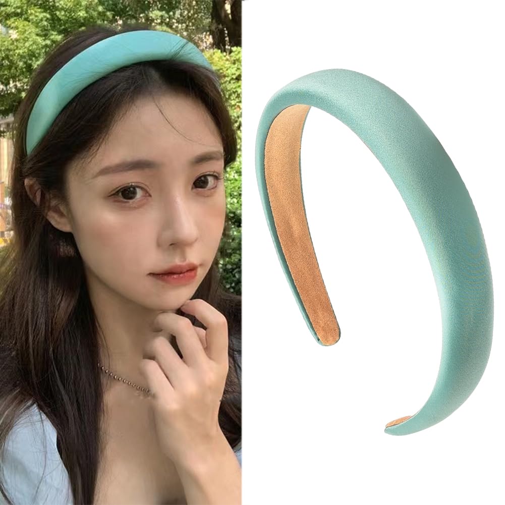 White Padded Wide Thick Solid Sponge Headbands - Simple No Slip Trendy Satin Hair Bands for Women and Girls, No Teeth Hair Accessories image 3