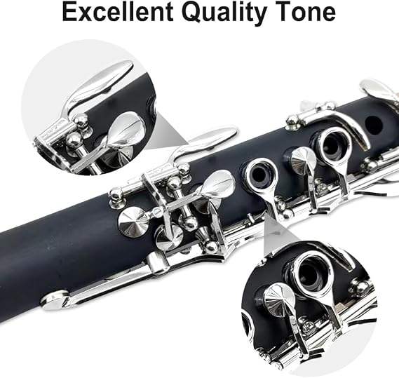 Yinfente Professional Ebonite Clarinete B flat Clarinet for Beginner Students with 2 Barrels Hard Case Cleaning Kit Mouthpice Cork Grease Gloves