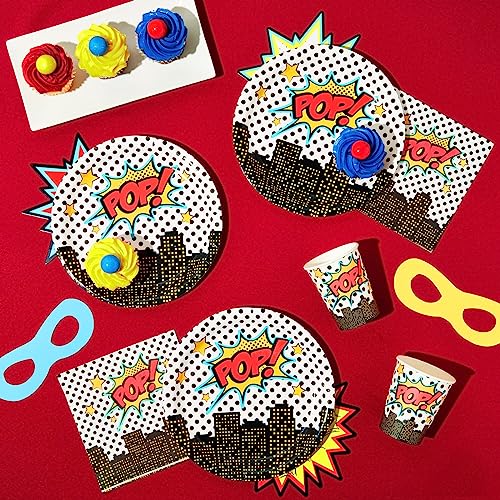 Serves 36 Superhero-Themed Party Supplies, Comic Book Plates, Napkins, And Cups For Birthday Decorations (108 Pieces) #TOP1
