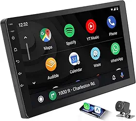 Multimidia Automotivo 9 Polegadas IPS, 2+32G, com Câmara de Marcha Atrás, para CarPlay e Android Auto, Visão Noturna AHD de Alta Definição, Compatível com Carros e Caminhões