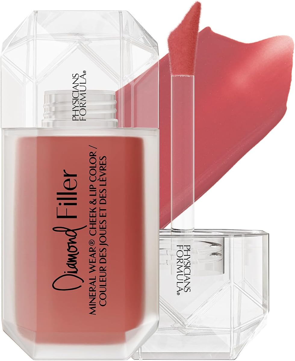 Mineral Wear®Diamond Filler color para mejillas y labios, fórmula de rubor líquido multiusos de suero a crema, rellena y suaviza para mejillas y labios con apariencia más llena, apariencia monocromática - Rosa radiante