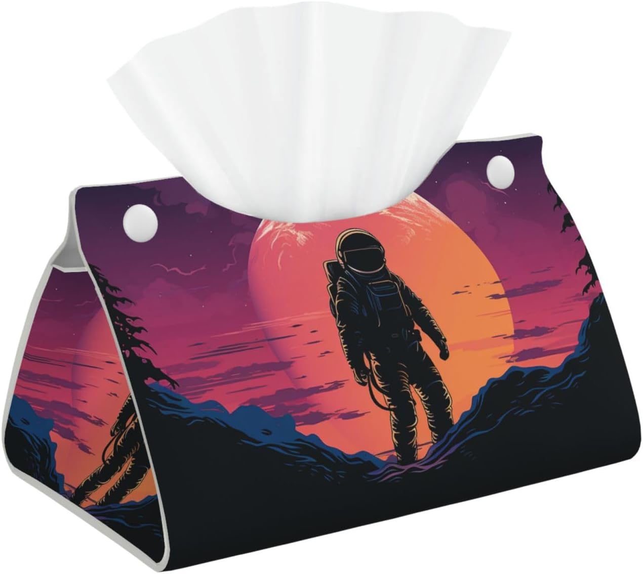 Cool Astronaut Tissue Box Cover Rectangle, Modern PU Leather Tissue Holder for Bathroom, Decorative Stylish Wipes Dispenser Paper Cover Case Napkin Holder for Home Decor