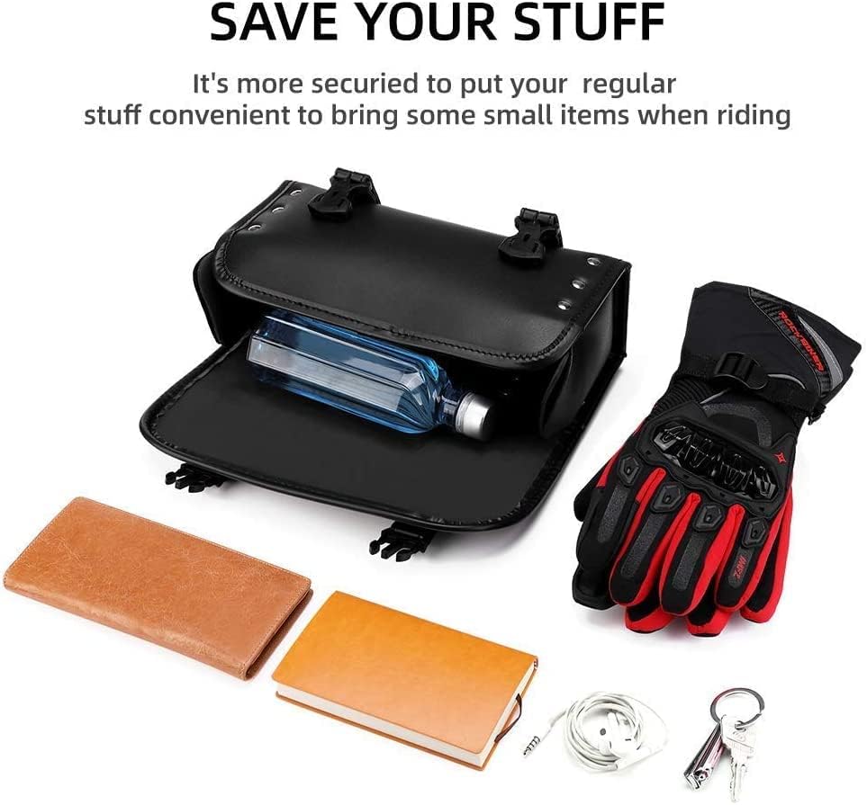 MIHUNTER Universal Motorcycle Fork Bag, Handlebar Bag, Motorcycle Tool Bag, Sissy Bar Storage Tool Bag, PU Leather Saddle Bag