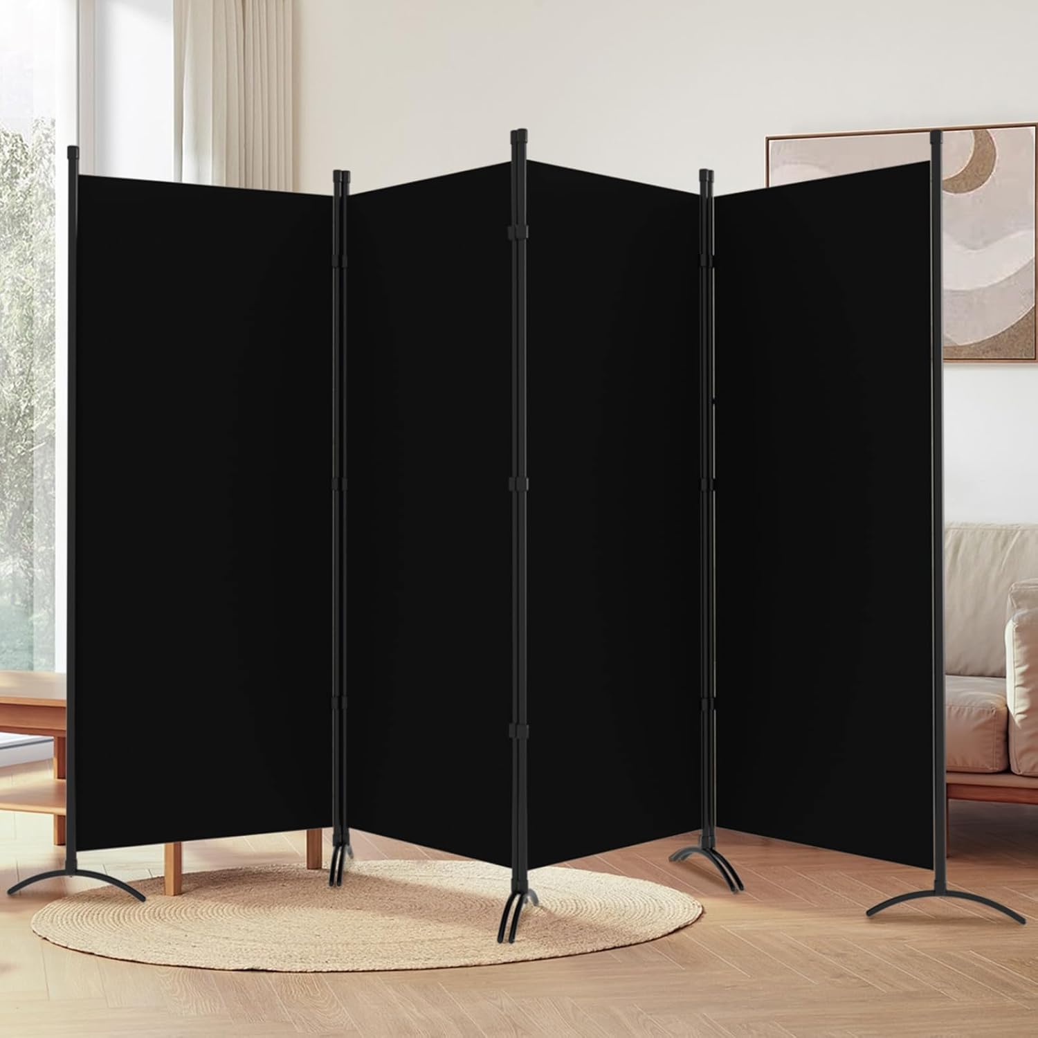 Room Divider, 6FT Tall Folding Partition Room Dividers 4 Panel, Portable and Freestanding Room Divider Screen Wall Divider for Home and Office, Black 4 Panel Black