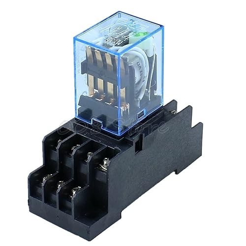 Miniatura 3 de KKFAUS MY4NJ 14PIN 4DPDT Mini relé electromagnético electrónico 5A bobina con base de enchufe PYF14A DC12V DC24V AC110V 220V (Talla AC110V)