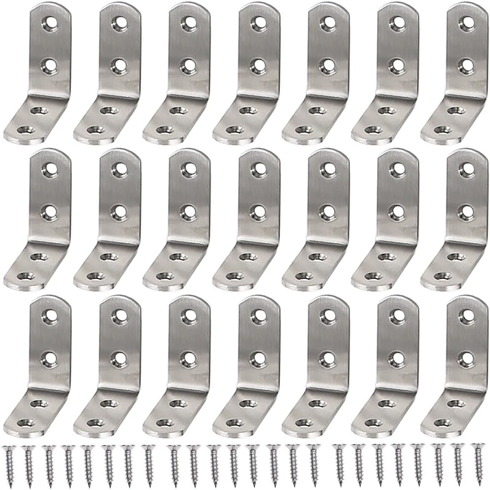 20Pcs L Bracket Corner Brace, Stainless Steel Corner Bracket 90 Degree L Shaped
