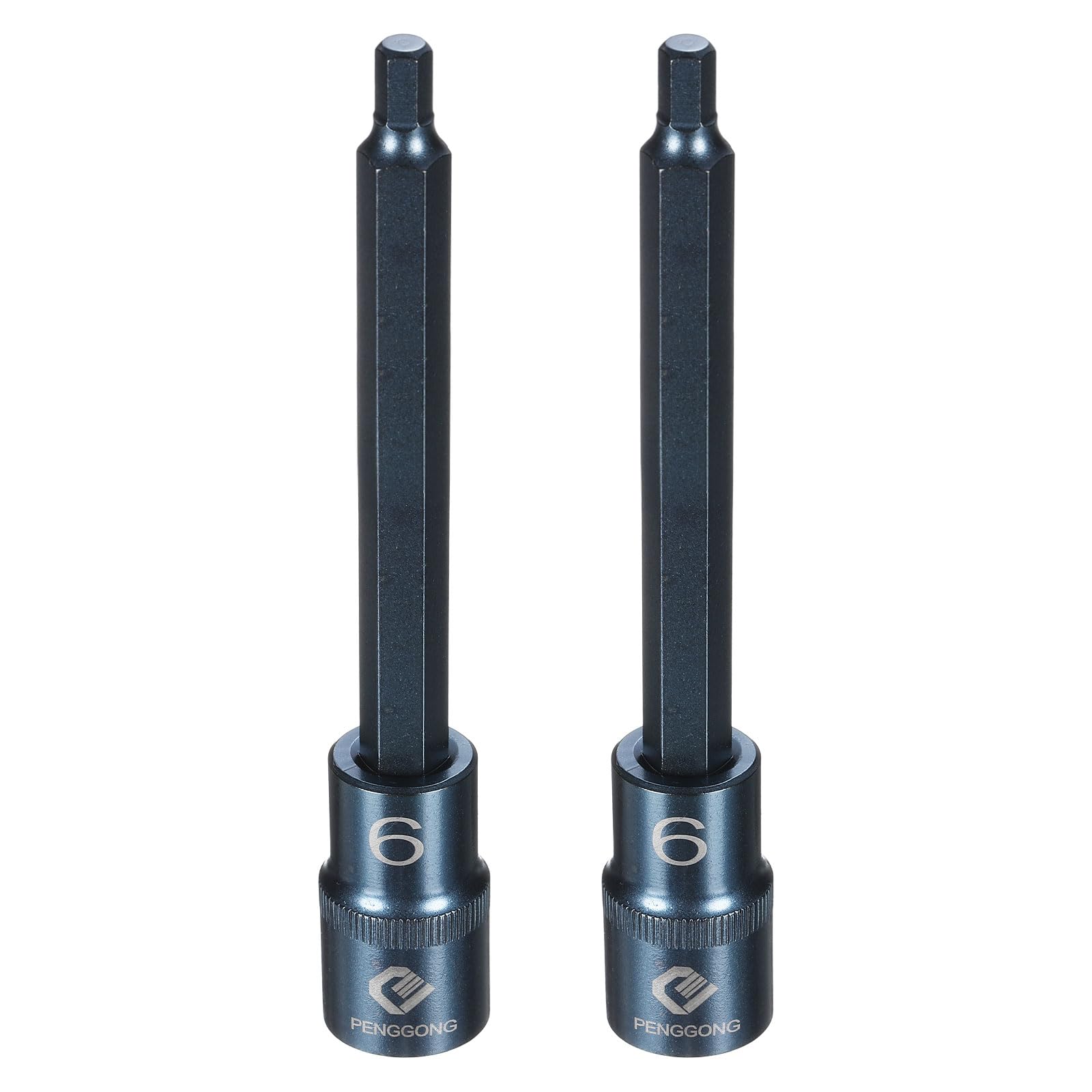 sourcing map 2pcs 1/2" Drive Impact Hex Bit Socket H6 (6mm) Metric 5.5" Length S2 Steel 6-Point Sockets for Power Drill Drivers Adapter, Blue โ image 1