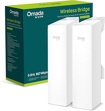 TP-Link EAP211-Bridge KIT, Omada Point to Point Wireless Bridge, 3 Gigabit Ports, Outdoor&Indoor, 1KM Long Range, PtP&PtMP, 1KM Long Range, PoE or DC Powered, centralized management, Preconfigured