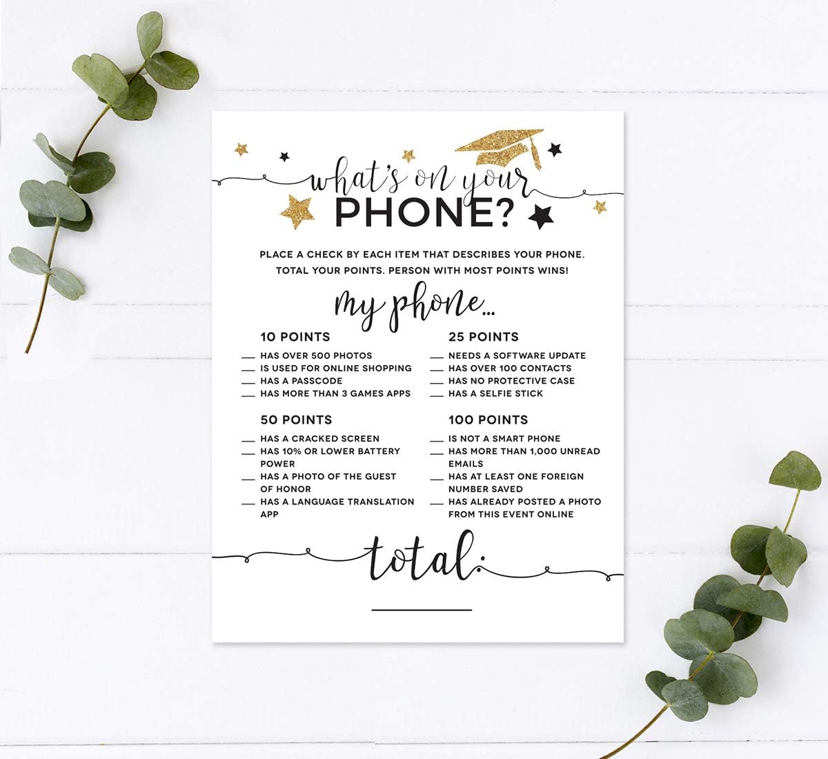 Andaz Press White and Gold Glittering Graduation Party Collection, What's on Your Phone? Game Cards, 20-Pack, Activities and Decorations Graduation Games Decorations Class of 2026