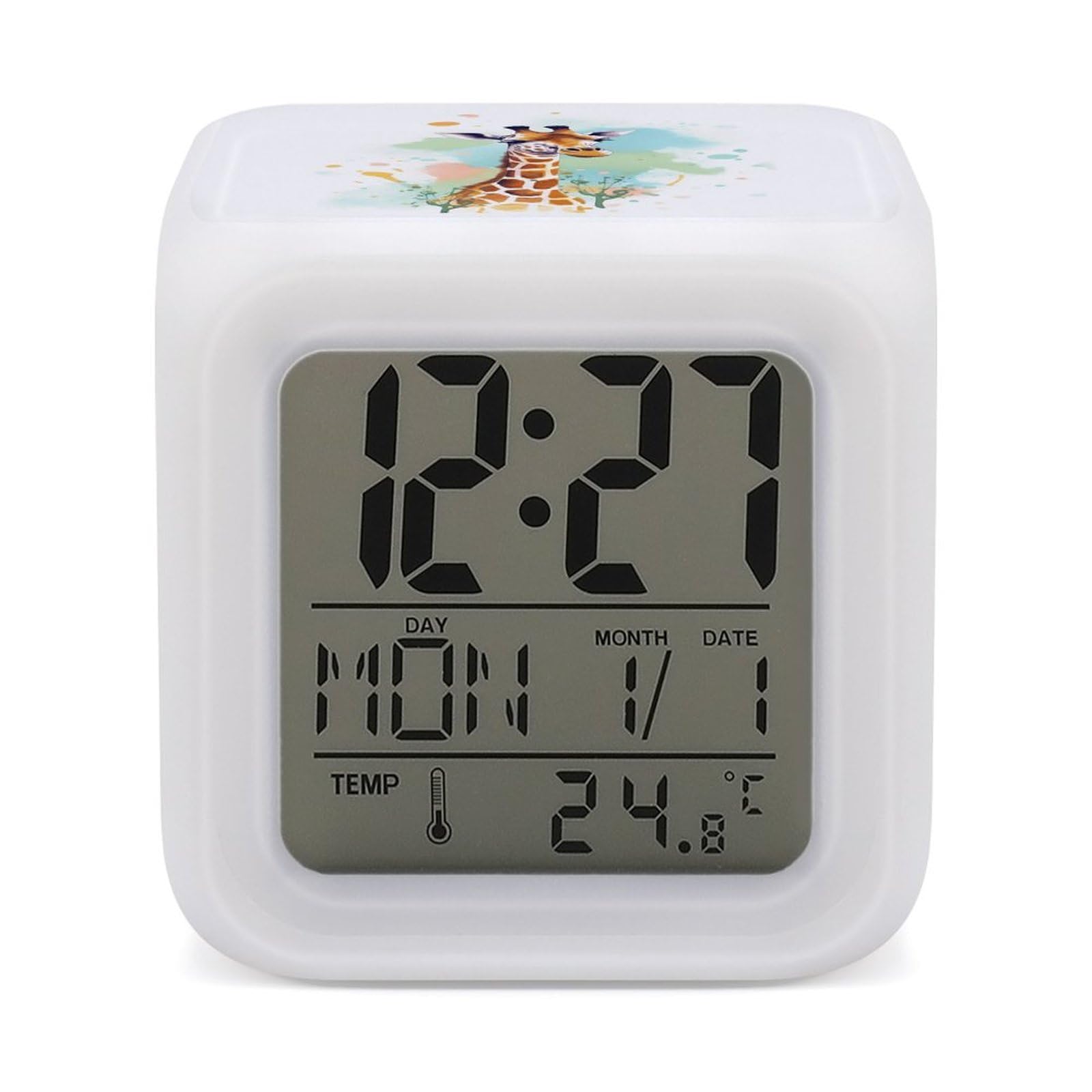 VstaDank Giraffe Art Illustration Alarm Clocks with 7 Color Changing Night Light Exquisite Bedroom Digital Clocks with LED Temperature Display Desk Clock Ok to Wake Clocks for Heavy Sleeper
