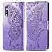 Produktbild TOPOFU Flip Folio Hülle für LG Velvet 5G, Schutzhülle PU/TPU Leder Klapptasche Handytasche 3D Schmetterling Muster Design, mit Ständer und Kartenfächer, Handyhülle (Lavendel)