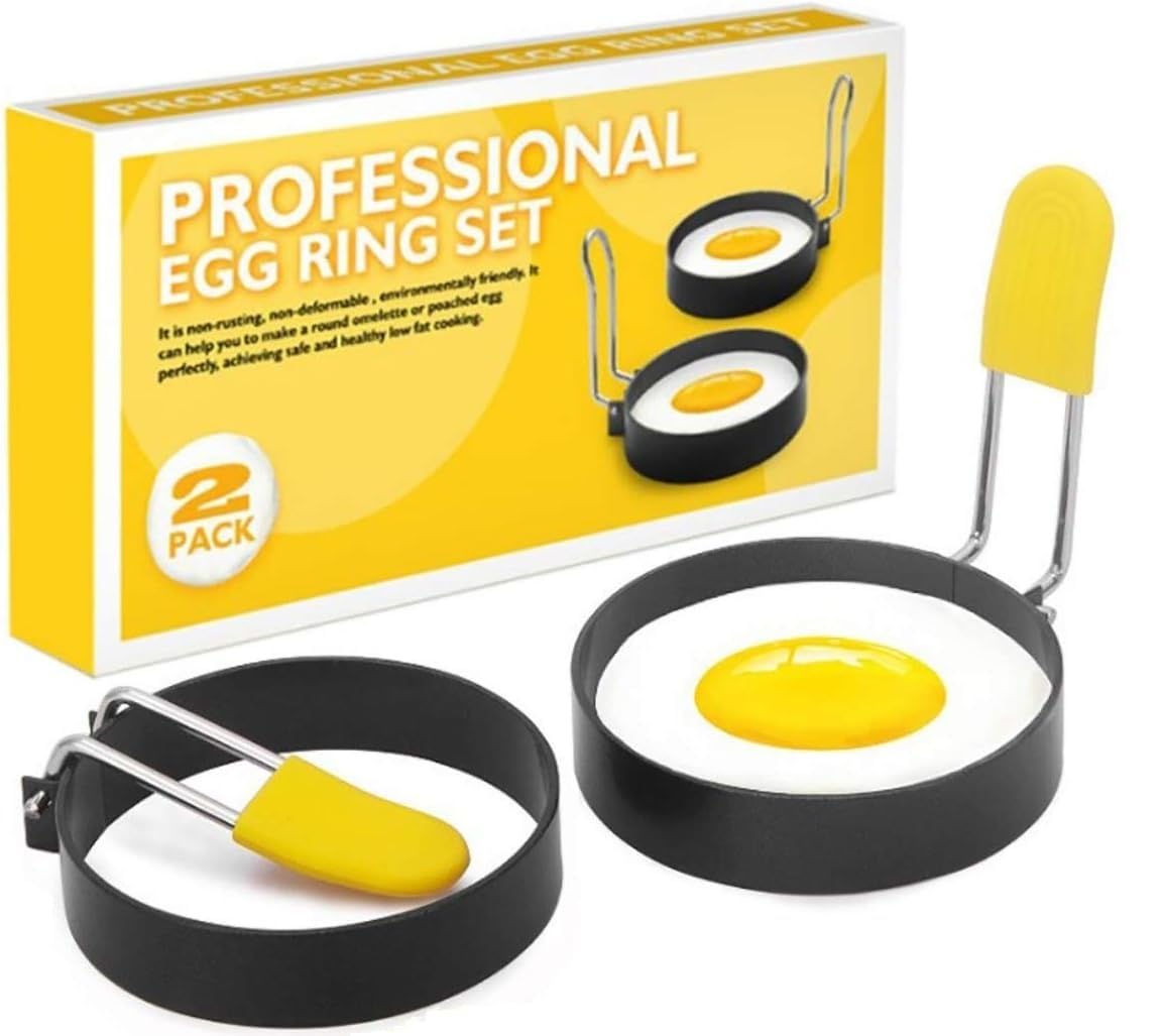 Turbid Set Of 2 Egg Rings, Stainless Steel Round Egg Shaper With Handle, Nonstick Omelette Mould, Pancake And Egg Mcguffin'S Frying Mold, Ideal As Omelette Shaper Mold,7.5X7.5X7.2 Cm