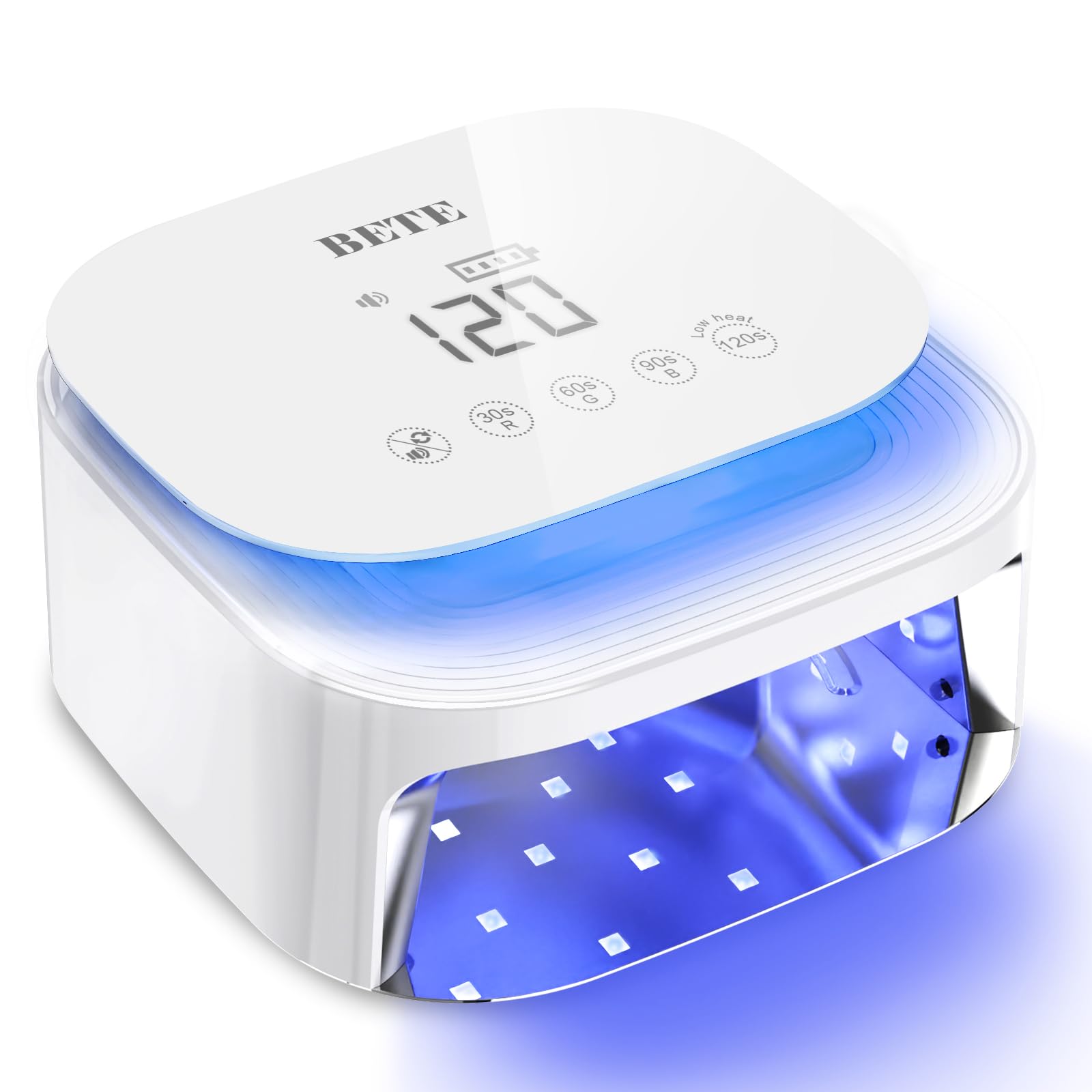 Lampes UV LED sans fil BETE 60W - Séchoir pour vernis gel rechargeable avec capteur automatique, 30 perles et 4 réglages de minuteur portable pour usage domestique/salon White