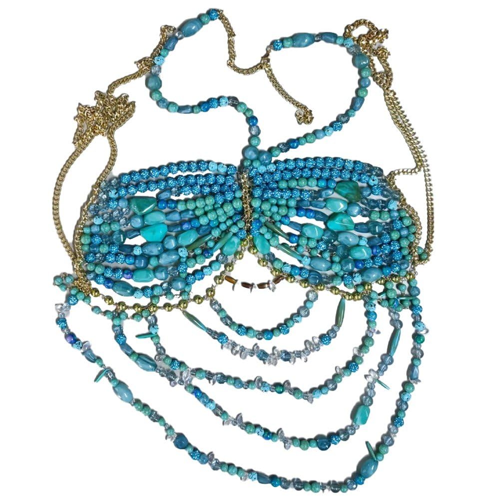 Bikini rave cadena para cuerpo con borlas de colores en festival