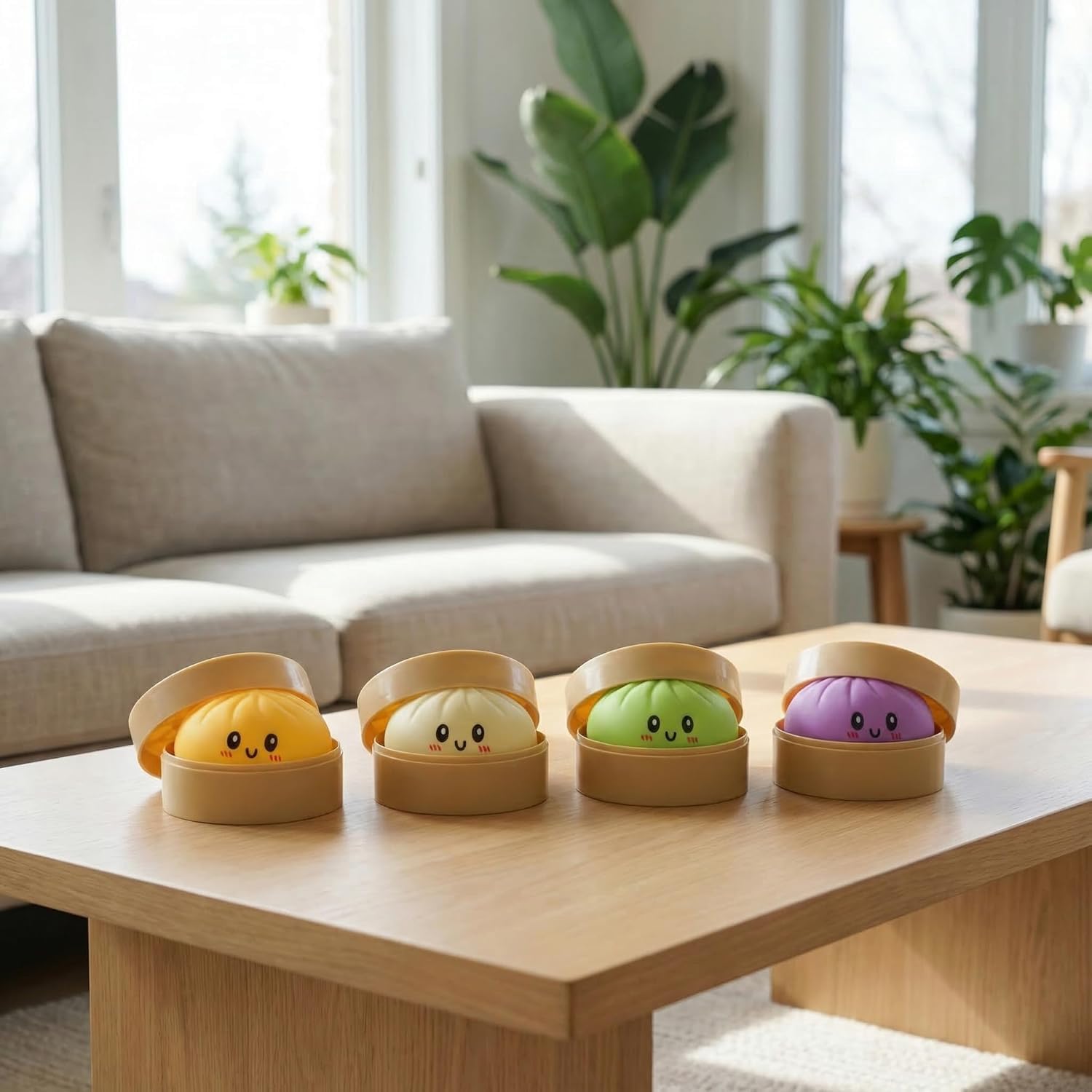 SQUEEZY DUMPLINGS Squishy Raviolo BAO BUN - sensoryczna zabawka do wyciskania stresu - 1 losowy kolor losowy - rozmiar 8,5 cm długości i 6 cm wysokości