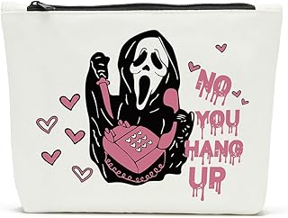 Horror Movie Merchandise Cosmetic Bag Horror Movie Gifts Decor skull Movie Inspired Horror Fan Lover Gift No You Hang Up Pink Heart Decor Toiletry Bag Organizer for Her Wife Birthday
