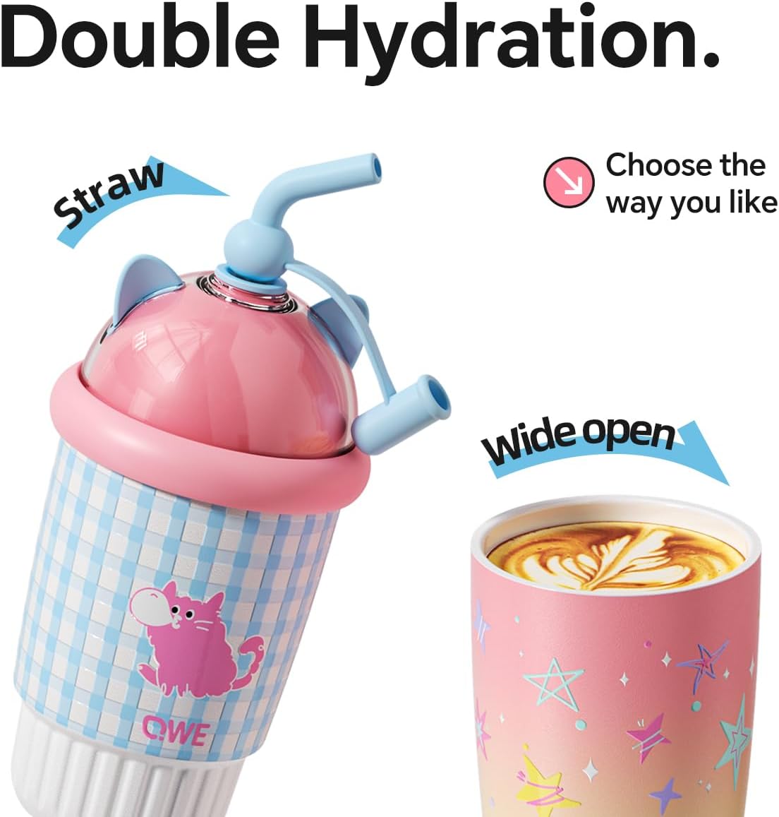 QWE Insulated Tumbler coffee mug Cat Ears Straw,15oz Stainless Coffee Cups for Hot and Cold,Twist On 2-Way Lid,BPA-free,Vacuum Insulated,Cute Style for Home-based, School,Travel,Office(Yellow) - Image 3