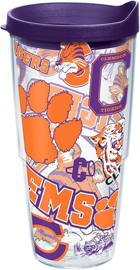 Amazon Com Tervis Clemson Tigers All Over Tumbler With Lid 1 Count Pack Of 1 Clear Sports Outdoors Clemson Tigers 2022 National Championship Tervis Cup