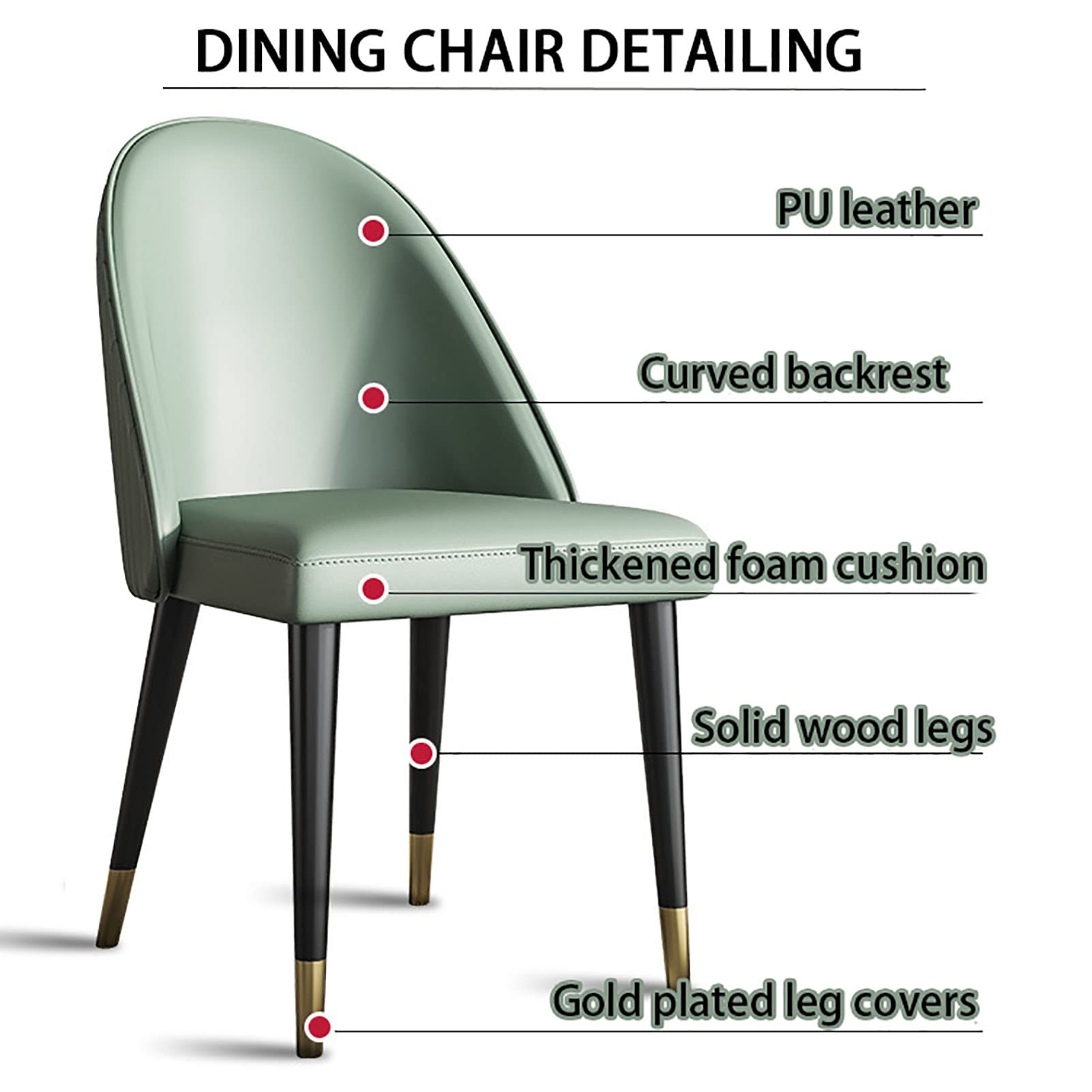 BKgdO Sillas de comedor de Cuero de la PU Verde, juego de 2 sillas de acento con respaldo Suave y Patas de Metal Resistente sillas laterales para muebles de oficina en casa