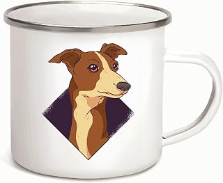 Cute Whippet Dog Portrait Illustration Gift for Dog Lovers 12oz Enamel Silver Mug