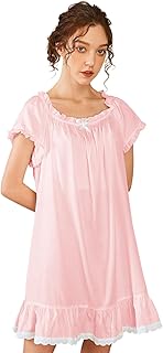 Womens' Cotton Nightgown Short Sleeve Sleepwear Vintage Victorian Nightshirt Lounge Dress - Buy now